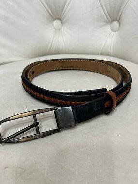 Tommy Bahama Two-Tone Black and Brown Leather Belt